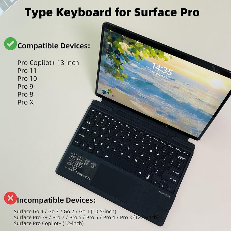 Zoof Keyboard for Microsoft Surface Pro Copilot+ (11th Edition) / Pro 11 / Pro 10 / Pro 9 / Pro 8 / Pro X, 13 inch, Detachable Type Cover with Touchpad, 7-Color Backlit & Pen Holder (Black) - Image 2